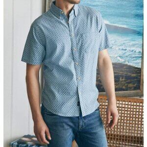 Faherty Playa Shirt Men's XL Fishscale Redux Blue White Short Sleeve